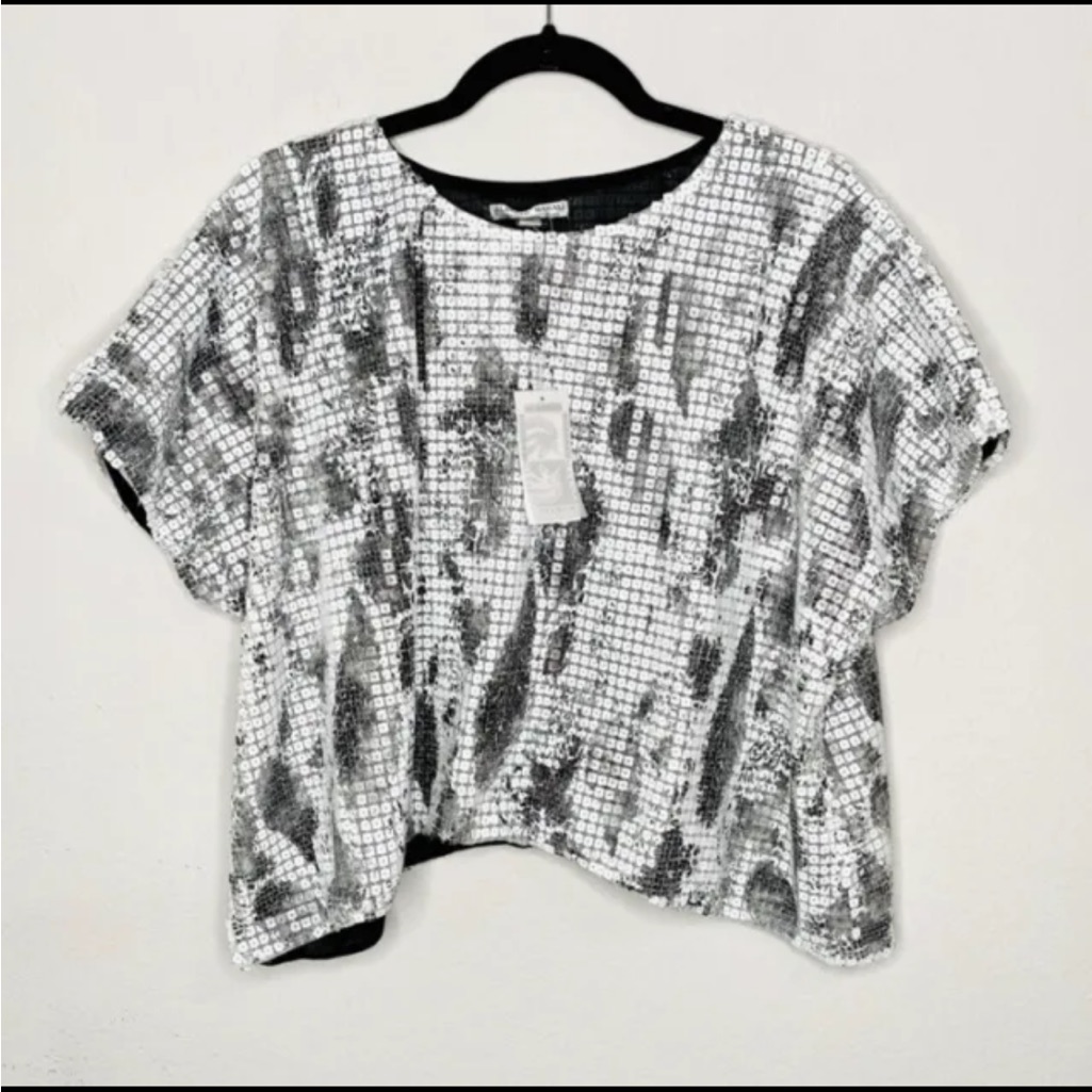 Nwt Alberto Makali Sequin Bling Patterned Blouse